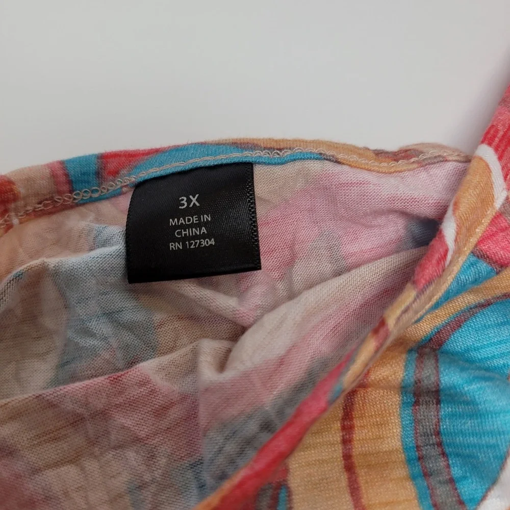 Ali Miles Twin Set Womens 3X Coral Turquoise Abstract Leaf Print Excellent Slub